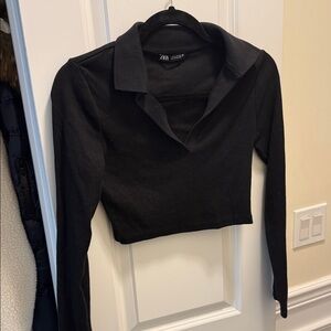 Zara Black Long Sleeve Crop Top